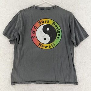 VTG T&C Surf Designs Shirt Mens XS Gray Hawaii Yin Yang Surf Graphic Logo Tee